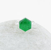 Green Aventurine Ring - Green Aventurine Hexagon 12mm Gemstone Ring - Anniversary Gift - 925 Sterling Silver - Engagement Gift for bride